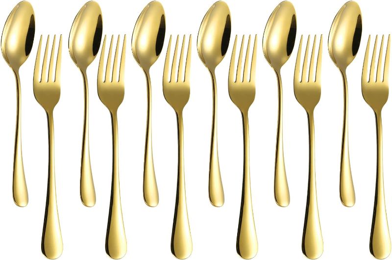 Photo 1 of 12-Pieces Silverware Set, Flatware Set for 6, Stainless Steel Tableware Cutlery Set with Spoons Forks, Utensil Sets for Home Kitchen Restaurant Hotel, Dishwasher Safe (Gold)
