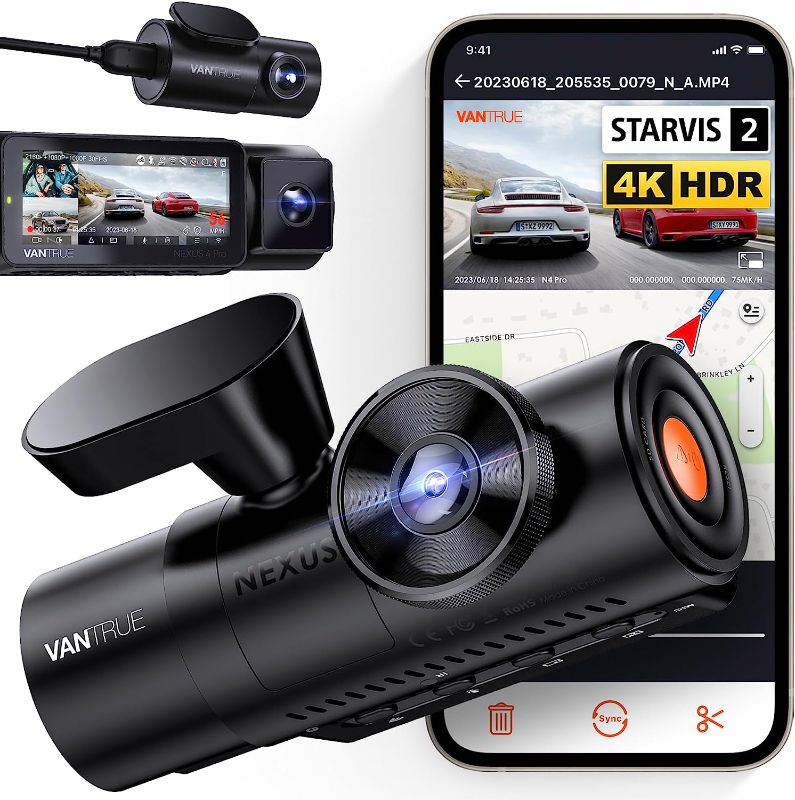 Photo 1 of Vantrue N4 Pro 3 Channel 4K WiFi Dash Cam, STARVIS 2 IMX678 Night Vision, 4K+1080P+1080P Front Inside and Rear Triple Car Camera, Voice Control, GPS, 4K HDR, 24 Hours Parking Mode, Support 512GB Max
