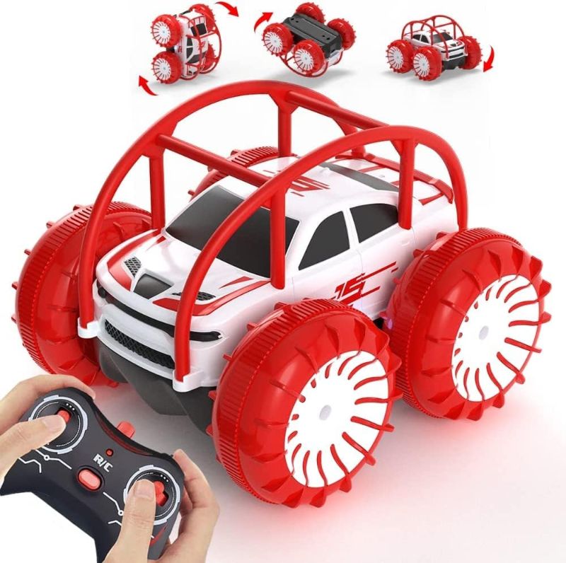 Photo 1 of MaxTronic Remote Control Car, RC Cars Amphibious Land & Water Beach Pool Toy Off-Road RC Boat, 360°Flip Rotation Stunt Car with Sidelights for Toddlers 3 4 5 6 7 8 9 10 11 12 Years Kids Boys Girls
