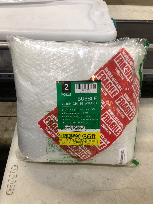 Photo 2 of 2 Rolls of Bubble Cushioning Wrap,12'' x 36 Feet Bubble Cushioning Roll,Bubble Wrap for Packing?10 Fragile Stickers Included - (Color: clear)
