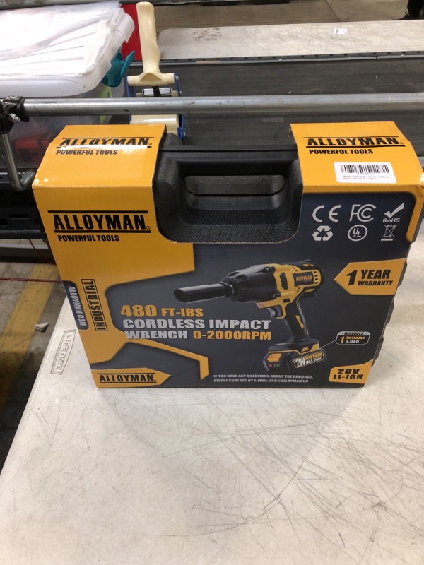 Photo 2 of Alloyman 1/2 inch Impact Wrench Cordless, Max Torque 480 Ft-lbs Battery Impact Wrench 20V Brushless Motor 2000 RPM, with 6 Sockets, 3 Extension Bars, 4.0 Li-ion Battery and 1 Hour Fast Charge 650N.m Impact wrench