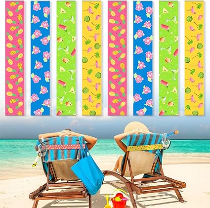 Photo 1 of 8 Pack Towel Bands for Beach Chairs Cruise Clips for Pool Lounge Strap Holder Elastic Windproof Beach Accessories for Summer (Lovely Style, 11.81 x 1.97 Inch)