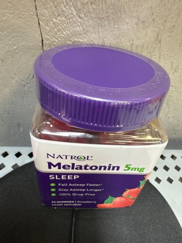 Photo 2 of Natrol Melatonin 5mg, Dietary Supplement for Restful Sleep, 90 Strawberry-Flavored Gummies, 45 Day Supply 90 Count (Pack of 1)  -----01-2024