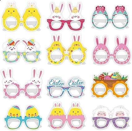 Photo 1 of  Pieces Easter Glasses Paper Easter Eggs Bunny Ears Glasses for Kids Happy Easter Photo Booth Props,Easter Party Glasses Supplies Decorations Favors