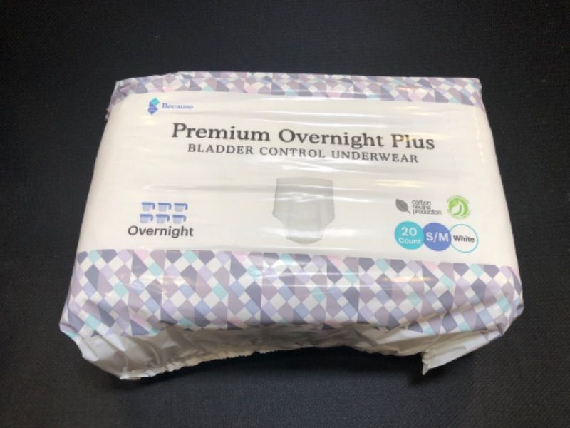 Photo 2 of Because Unisex Premium Overnight Plus Pull Up Underwear - Extremely Absorbent, Soft & Comfortable Nighttime Leak Protection - White, Small-Medium - Absorbs 6 Cups - 20 Count Small/Medium (Pack of 20)