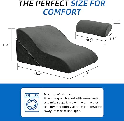 Photo 1 of  Bed Wedge Pillow Set Foam | Adjustable Pillows for Back, Leg and Knee Pain Relief | Post Surgery Ortho Pillow – Anti Snoring, Heartburn, Acid Reflux & GERD- Dark Grey