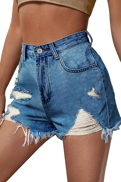 Photo 1 of  Women's Juniors Jean Shorts Frayed Raw Hem High Waisted Ripped Denim Shorts for Women  SIZE 0 