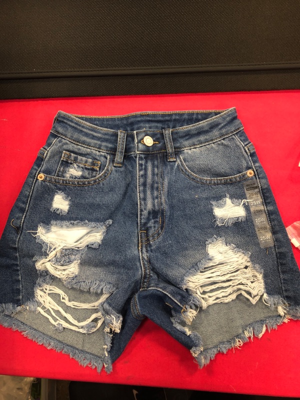 Photo 2 of  Women's Juniors Jean Shorts Frayed Raw Hem High Waisted Ripped Denim Shorts for Women  SIZE 0