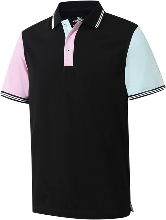 Photo 1 of LARGE VEBOON Polo Shirts Short Sleeve for Men Cotton Blend Pique Moisture Wicking Color Block Casual Collared Shirts