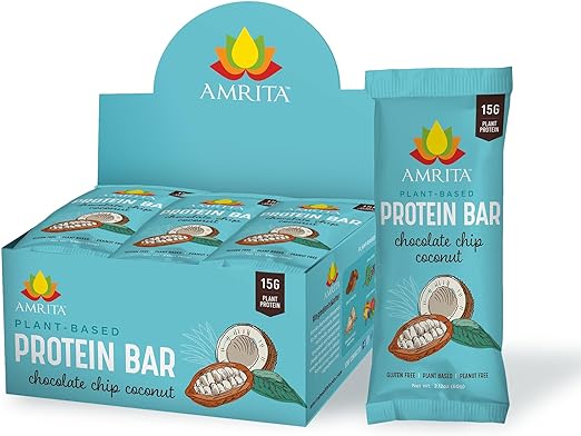 Photo 1 of Amrita Chocolate Chip Coconut High Protein Bars - Gluten-Free Snacks - 15g of Plant Based Protein - High Fiber, Peanut & Dairy Free, Low-Sugar Meal Replacement Bar - Healthy Protein Snack - 8 PCS   08-18-2023