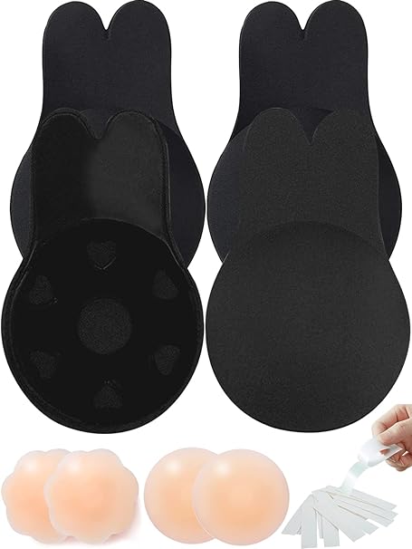 Photo 1 of 2 Pairs Sticky Bra, Backless Strapless Bra, Reusable Cupid Pads Invisible Bra, Invisible Lift up Strapless Bra for Big Busted Women, Rabbit Bar(Black)