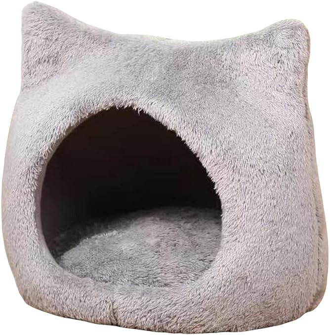 Photo 1 of  Cat Bed for Indoor Cats, Plush Cat House Cat Ear Design Cat Bed Cave Cat Tent Hut Cat Hideaway Grey Medium