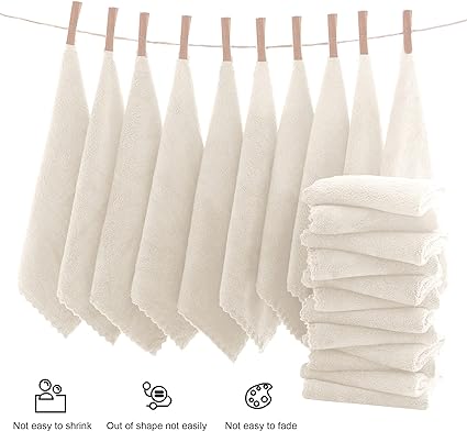 Photo 1 of 16 PCS Ultra Soft Premium Washcloths Set - 12 x 12 inches 16  Pack - Quick Drying - Highly Absorbent Coral Velvet Bathroom Wash Clothes - Use as Bath, Spa, Facial, Fingertip Towel (Cream)