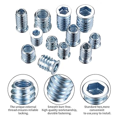 Photo 1 of 130 Pcs M6 M8 M10 Threaded Wood Inserts Assortment Kit, 0.4", 1/2", 0.6", 0.7", 0.8", 1" Threaded Inserts Nuts, Carbon Steel Hex Socket Drive Furniture Flanged Fastener Connector Screw-in Nuts