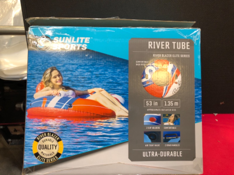 Photo 2 of 2023 New & Upgraded Sunlite Sports Heavy Duty River Tube Inflatable, Premium Water Float to Lounge Above Lake and River, Outdoor Water Raft Sport Fun, Recreational Use 4) Americana XL 53"