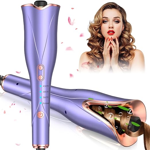 Photo 1 of Automatic Curling Iron, Auto Hair Curler Wand with 4 Temp Up to 430?& Timer & Dual Voltage, 1" Larger Rotating Barrel Curling Iron Fast Heating, Anti-Scald, Auto Shut-Off Spin Iron for Lasting Styling