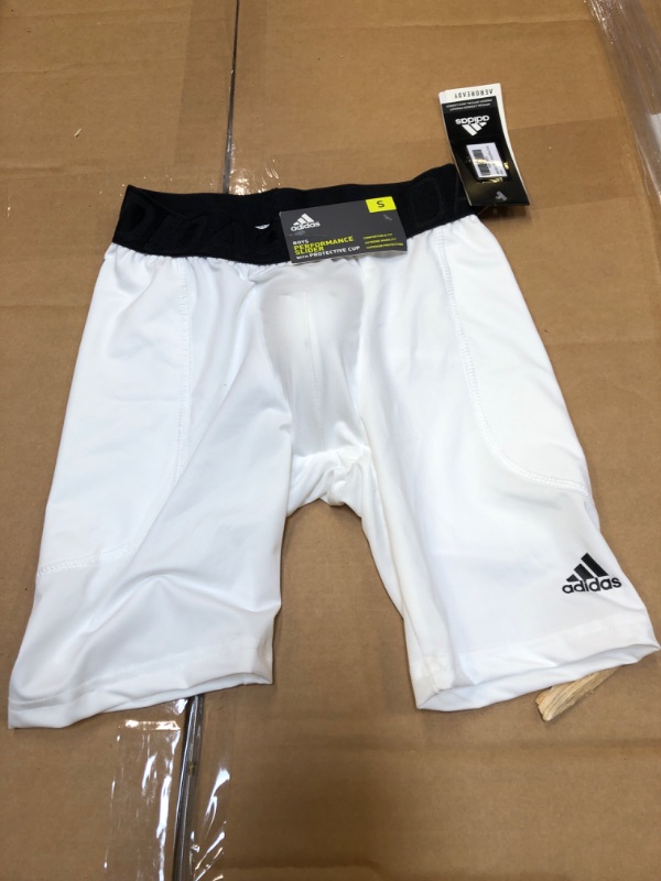 Photo 2 of adidas Boy's Triple Stripe Sliding Shorts w/Cup Small White
