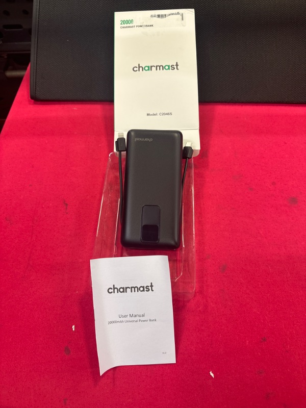 Photo 2 of Charmast Portable Charger with Built-in Cables and AC Wall Plug, 10000mAh Compact Slim Power Bank, External Battery Pack, Travel Essentials Compatible with iPhone, Samsung, iPad, All Cellphones
