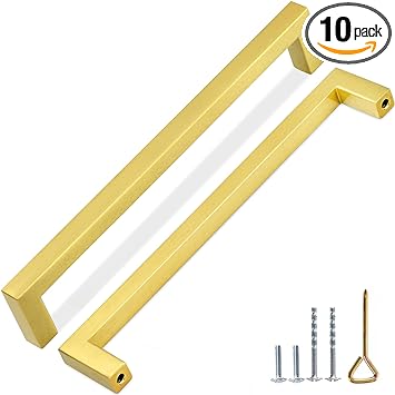 Photo 1 of  10 Pack Square Cabinet Pull Handle,Satin Gold,Solid Zinc Alloy,Total Length 6.61'' /Hole Center Distance 6.3"(160mm),for for Drawers,Kitchen cabinets,Dresser,Cupboard,Closet,Wardrobe