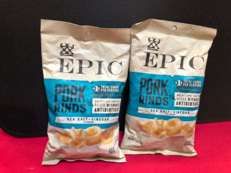 Photo 2 of EPIC Sea Salt + Vinegar Oven Baked Pork Rinds, Keto Friendly, 2.5 oz                    2 pack               11-27-2023