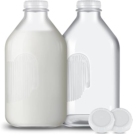 Photo 1 of 2 Pack 62 oz Glass Milk Bottle with 6 Airtight Lids Reusable Drinking Jug for Milk, Water, Honey, Juices Refrigerator Container