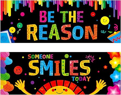 Photo 1 of Gethelud Classroom Banner Poster, 2 PCS Vibrant Bulletin Board Decoration Inspirational Wall Decor for School & Classroom Preschool Primary Middle High School (Poster Tube Package)