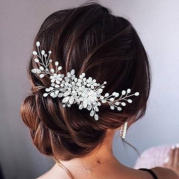 Photo 1 of Bride Wedding Pearl Hair Comb Flower Hair Accessories Crystal Hair Piece Bridel Headpieces Rhinestone Hair Side Combs for Women and Girls
