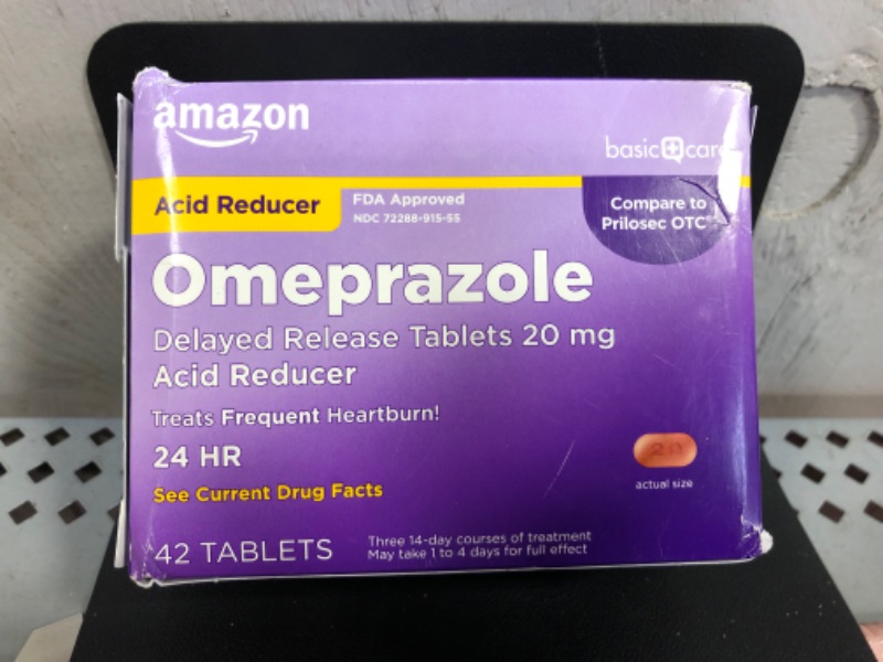 Photo 2 of Amazon Basic Care Omeprazole Delayed Release Tablets 20 mg, Acid Reducer, Treats Frequent Heartburn, 42 Count (Pack of 1)  exp 01-2025