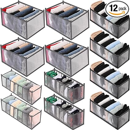 Photo 1 of 12 Pcs Wardrobe Clothes Organizer Foldable Drawer Organizers Gray Clothing Organizer Clothing Compartment Storage Box, 6/7/9/11 Grids (Upgraded:4Jeans+4Leggings+2Panties+2Socks)