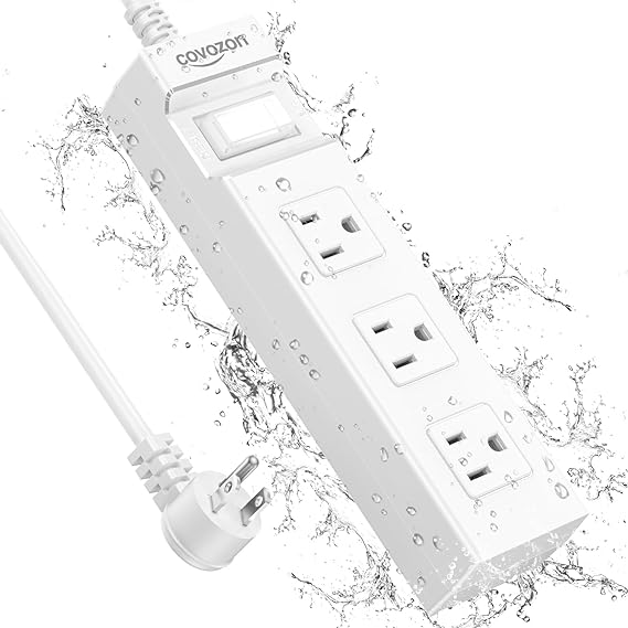 Photo 1 of Covozon IPX6 Outdoor Power Strip Weatherproof, Waterproof Surge Protector with 3 Wide Outlet, Flat Outlet Extension Cord, FCC UL Listed.