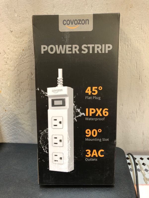Photo 2 of Covozon IPX6 Outdoor Power Strip Weatherproof, Waterproof Surge Protector with 3 Wide Outlet, Flat Outlet Extension Cord, FCC UL Listed.