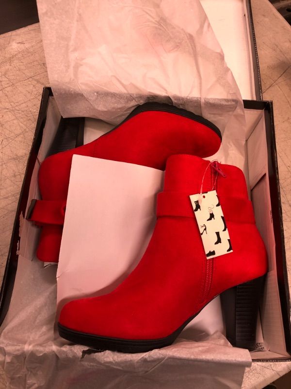 Photo 2 of \mysoft Women's Booties with Heel, Chunky Stacked Heel Zipper Ankle Boots for Ladies 5.5 Red Bow