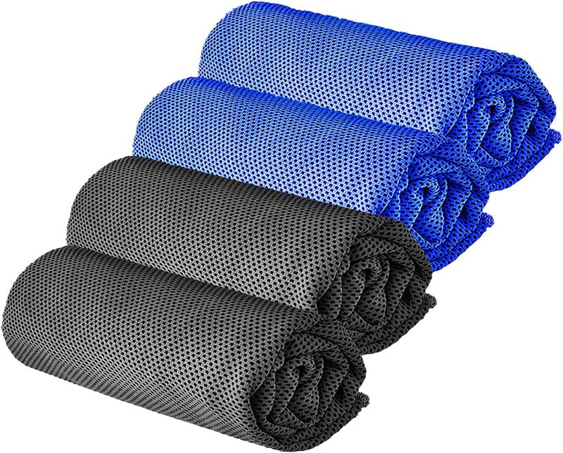 Photo 3 of YQXCC 4 Pcs Cooling Towel (47"x12") Cool Cold Towel for Neck, Microfiber Ice Towel, Soft Breathable Chilly Towel for Yoga, Golf, Gym, Camping, Running, Workout & More Activities Dark Gray*2/ Dark Blue*2