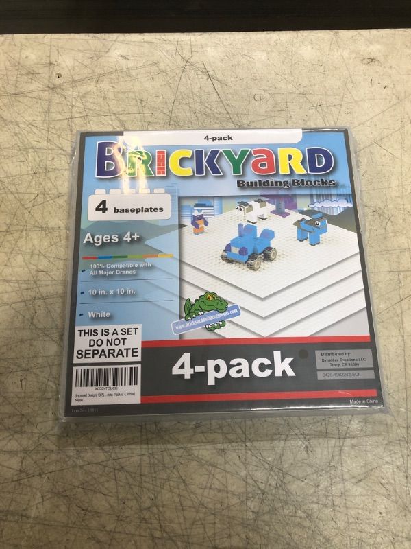 Photo 2 of Brickyard Building Blocks Lego Compatible Baseplate - Pack of 4 Large 10 x 10 Inch Base Plates for Toy Bricks, STEM Activities & Display Table - White White 4-pack