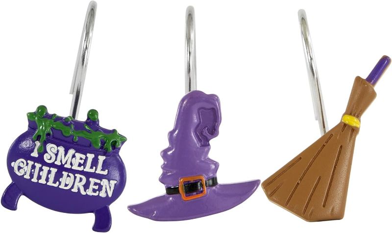 Photo 1 of 12PCS Witchy Halloween Decorative Shower Curtain Hooks Rings Bathroom Decorations Accessories, Rustproof Metal & Hand Painted Resin, Witch’s Cauldrons Hat Brooms Spooky Wizardry Halloween Shower Hooks
