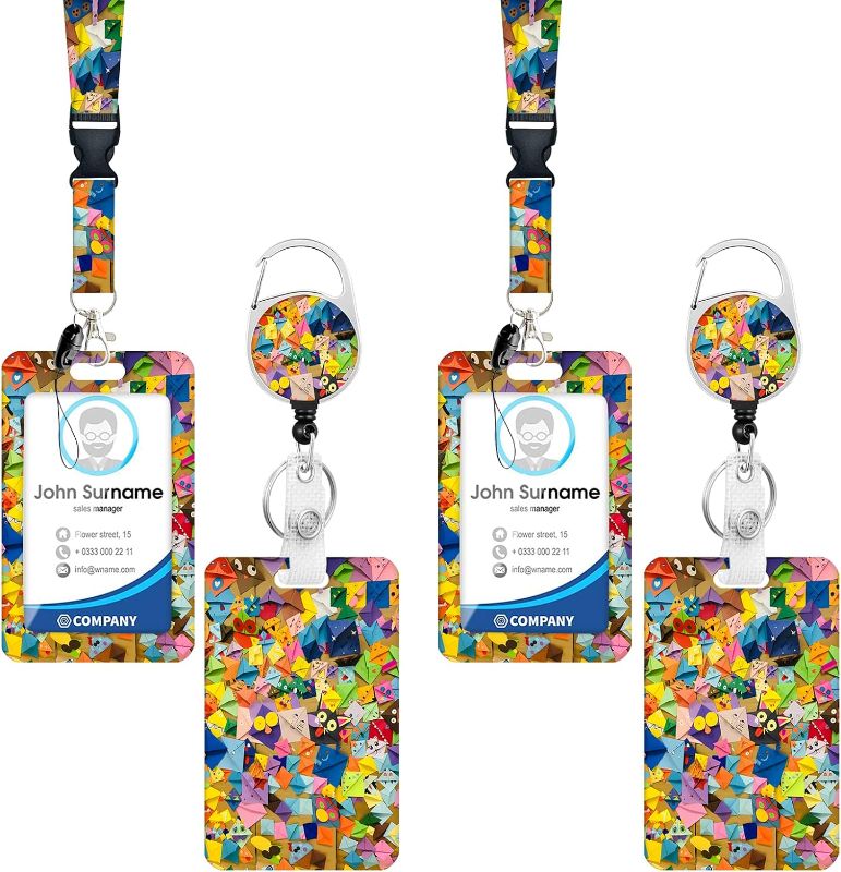 Photo 1 of 2PCS ID Badge Holder with Lanyard and Retractable Clip, Cute ID Card Holder for Badges, Vertical ID Protector Name Tag Work Badge Cover for Staff, Nurse, Student, Teacher, Men and Women (Origami)
3 PACK 