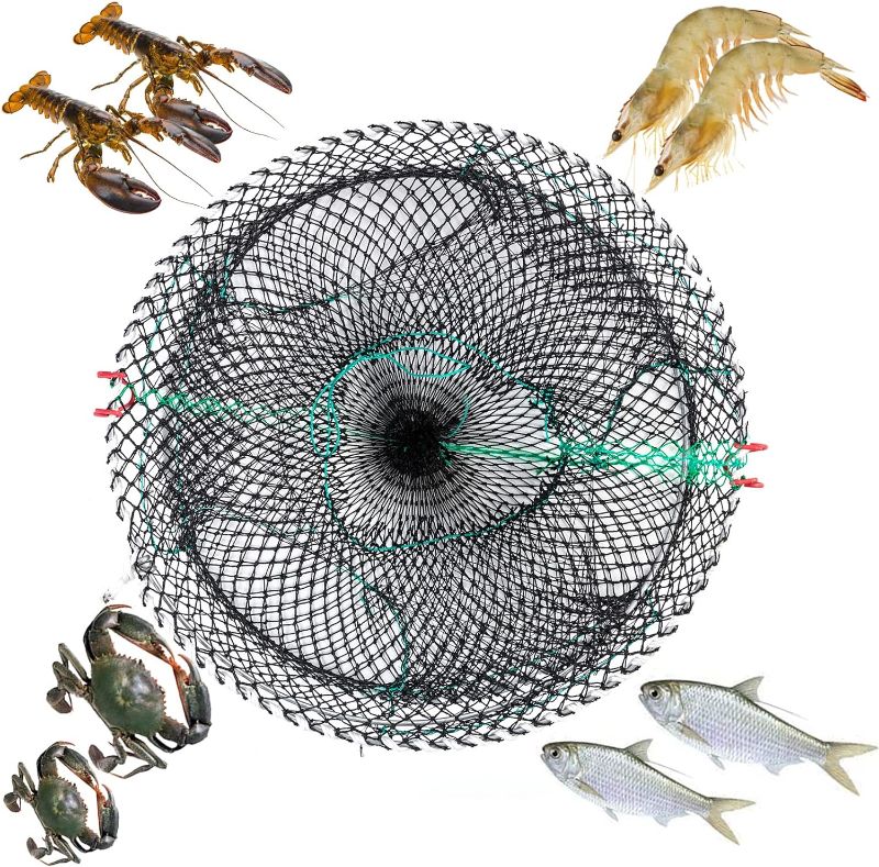 Photo 1 of Anglerbasics Portable Crab Trap,Foldable Crab Cage Crab Net,Fish Trap for Minnow, Crawfish, Shrimp,Lobster, Bait, Snare Trap
