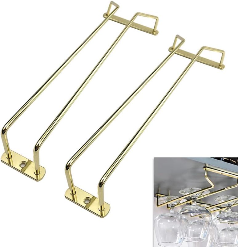 Photo 1 of  Wine Glass Rack (2 Pack 13.8 inch, Gold), Wine Glass Rack Under Cabinet, Hanging Stemware Holder, Metal Chrome Finish Stemware Rack for Kitchen/Bar/Restaurant
Visit the HSNNXY Store