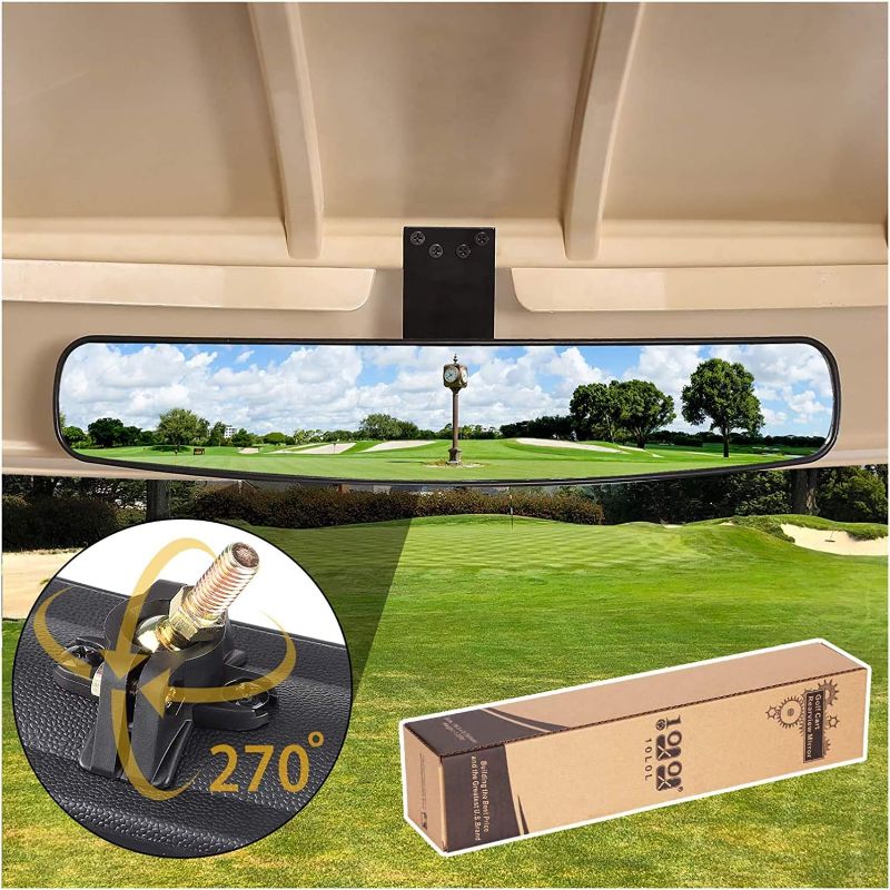 Photo 1 of 10L0L Universal Adjustable Golf Cart Panoramic Rear View Mirror, Rotatable 270 Rotation 16.5"Wide Angle Full Rearview Mirror for EZ Go, Club Car, Yamaha