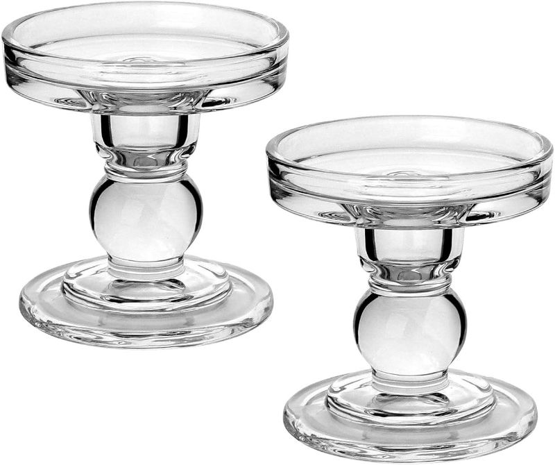 Photo 1 of , 3.5" Tall Pillar Candle Holder, Crystal Candle Holders Set of 2, Candle Stand for Wedding, Dining, Birthday