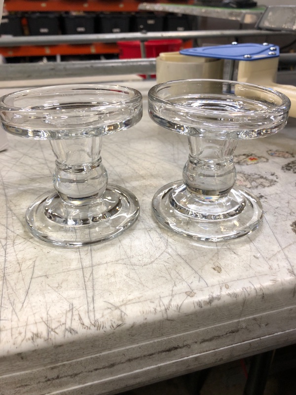 Photo 2 of , 3.5" Tall Pillar Candle Holder, Crystal Candle Holders Set of 2, Candle Stand for Wedding, Dining, Birthday