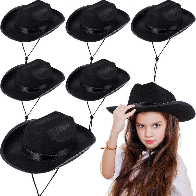 Photo 1 of 6 Pack Kids Cowboy Hat Western Hat Cowgirl Hat Cowboy Hat for Boys Kids Girls Dress Costume Clothes, Party Supplies (Black)