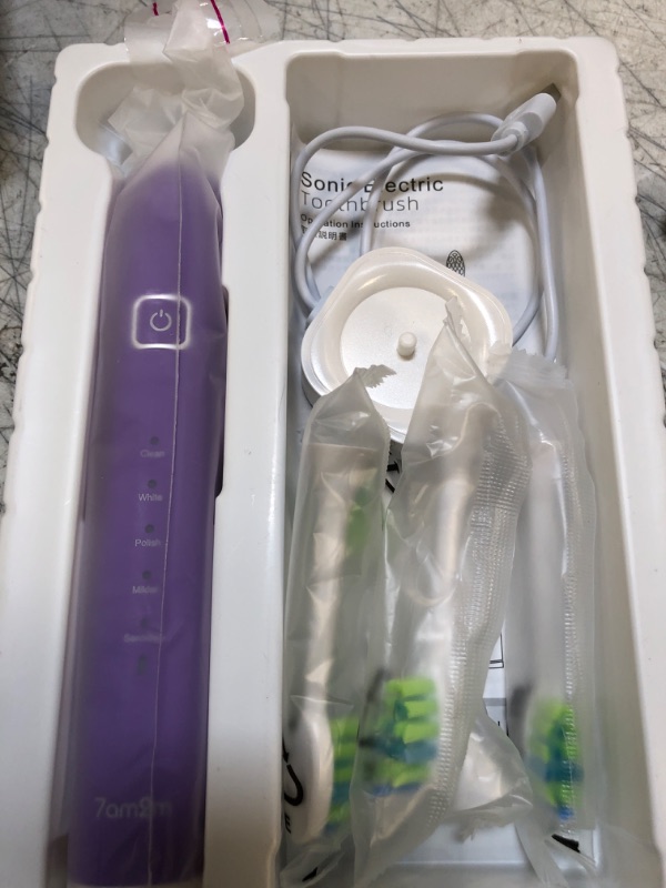 Photo 2 of 7AM2M Electric Toothbrush with 6 Brush Heads for Kids and Chlidren, One Charge for 100 Days,Wireless Fast Charge, 5 Modes with 2 Minutes Build in Smart Timer,IPX7 Waterproof(Purple)