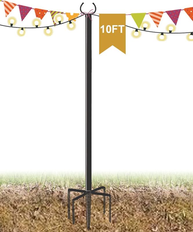 Photo 1 of  10 FT Outdoor String Light Pole Stand for Garden Lawn, Adjustable Globe Patio Light Post for Hanging Outside Decorate Lighting, 1 Pack