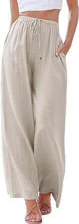 Photo 1 of ANRABESS Women's Linen Summer Palazzo Pants Flowy Wide Leg Beach Casual Pant Trousers with Pockets medium  