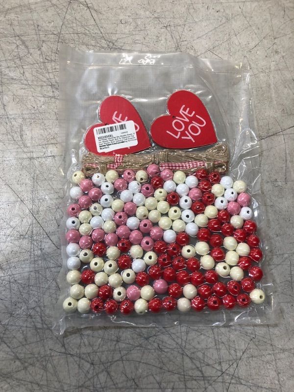 Photo 1 of 150 Pieces Valentines Day Wooden Beads,16 mm Colored Wooden Beads Bulk Heart Wooden Valentine Craft Supplies with Rope and Tassels for Making Farmhouse Garland Wedding Valentine's Day Decor