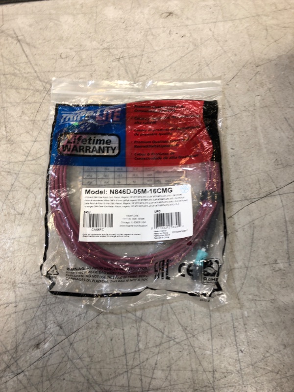 Photo 2 of Tripp Lite 400GB Ethernet Fiber Optic Cable, Multimode 50/125 OM4 Cable, Plenum Rated, 16F MTP/MPO-APC to 24F MTP/MPO-UPC (F/F), 5m, Magenta (N846D-05M-16CMG)