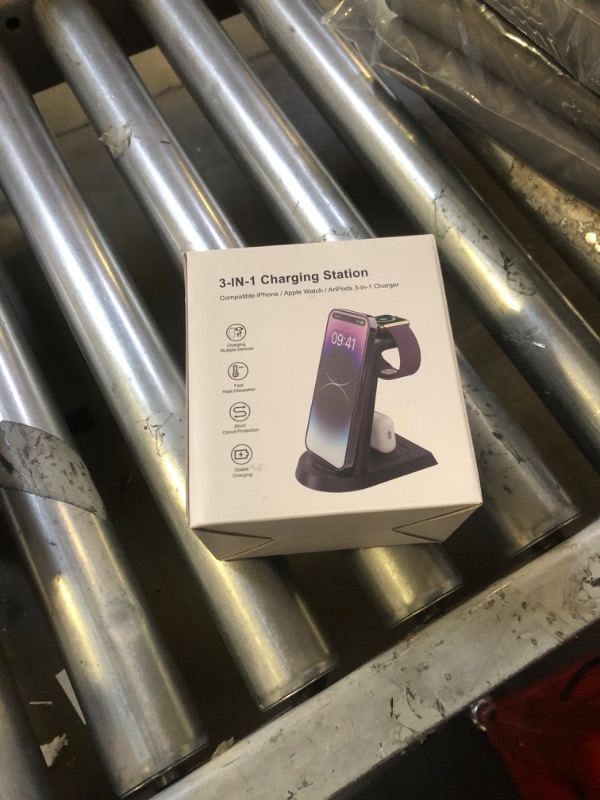 Photo 1 of Anirun Charging Station for Multiple Devices Apple, 3 in 1 Charging Station Apple for iPhone Series, Apple Watch Series and Airpods Charging, with 18W Adapter Black-New