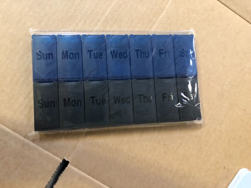 Photo 1 of 2 Pack Weekly Pill Organizer, Large Daily Vitamin Pill Box,Portable Travel Friendly 7 Day Pill Containers Medicine Holder,Handbag Outdoor Camping Small Pill Case for Supplements Fish Oil(Black+Blue)