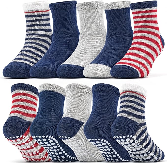 Photo 1 of 2-4 t KOWAYI Toddler Socks Grippers Baby Ankle Socks,5-10 Pairs Non Slip Crew Socks for 1-7 Years Kids Colorful Stripes Design
